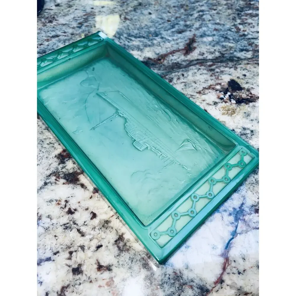 Ship Brasil Maru O.S.K Line Malachite Glass Made In Japan Ashtray Shipping Cargo